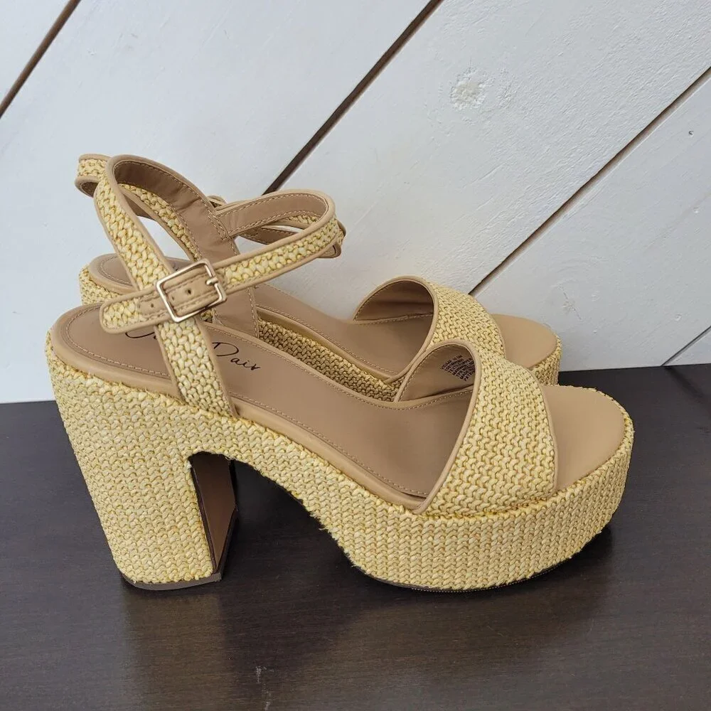 NEW Wild Pair Vidaa Ankle-Strap Patchwork Pl Natural Raffia 12
